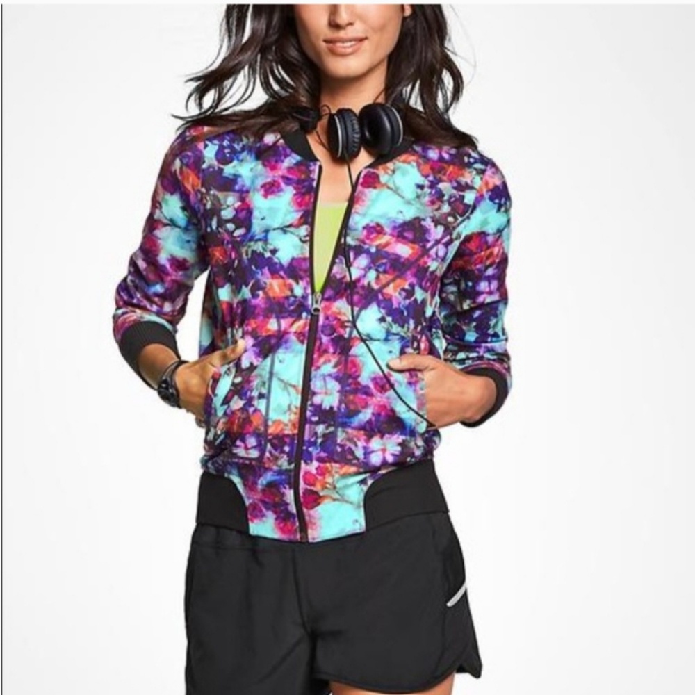 Athleta Floral Fade Bomber Jacket M